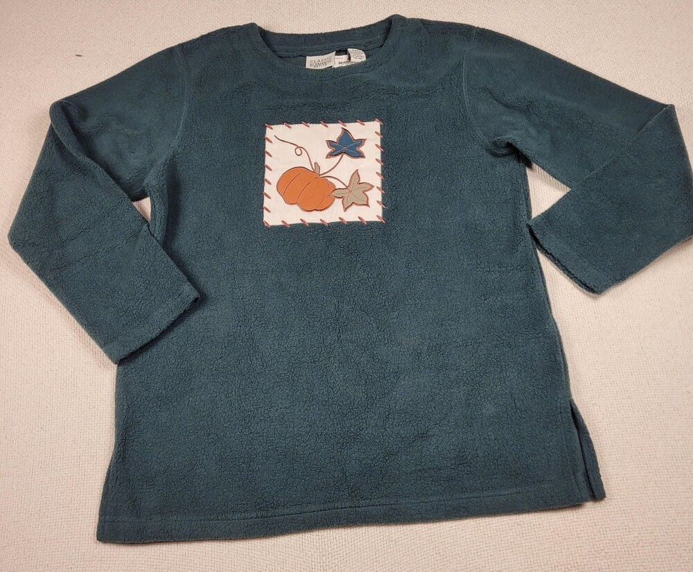 Vtg Classic Elements Tunic Womens XS Petite Green Fleece Pumpkin Top NWT Sears